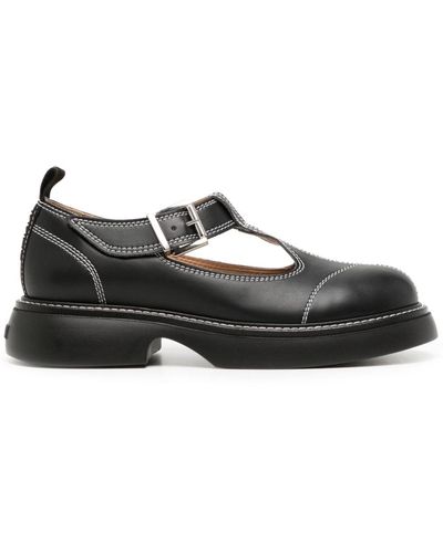 Ganni Mary Jane Cut-out Brogues - Black