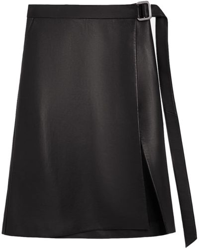 Ami Paris Belted-waist Lambskin Midi Skirt - Black