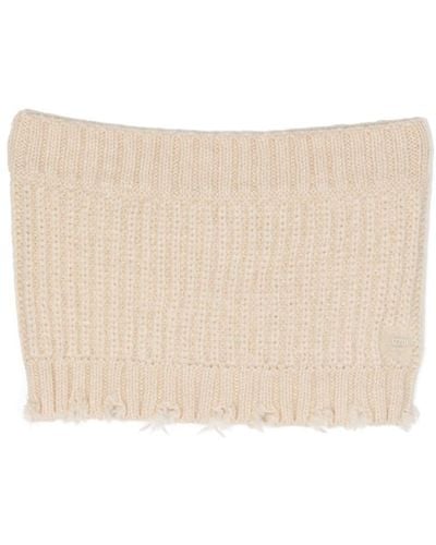 Izzue Ribbed-knit Frayed Tube Scarf - Natural