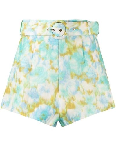 Zimmermann Abstract Floral Print Cotton Shorts - Green
