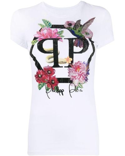 Philipp Plein T-shirt a girocollo con decorazione - Bianco