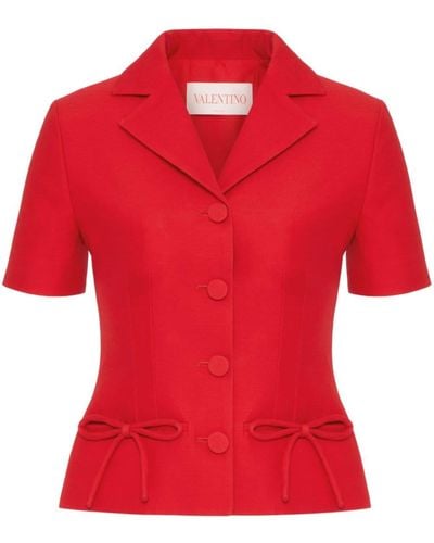 Valentino Garavani Bow-detailed Wool And Silk-blend Crepe Jacket - Red