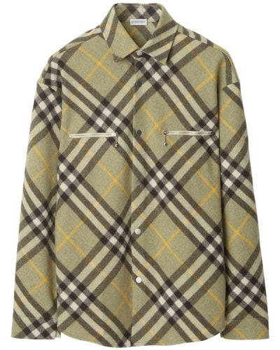 Burberry Checked Wool-blend Shirt Jacket - Green