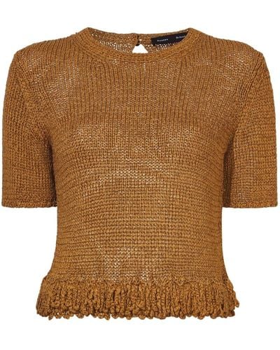 Proenza Schouler Ribbon Crochet Fringe Top - Brown