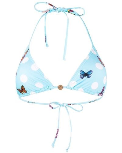 Versace X Dua Lipa Butterfly-print Bikini Top - Blue