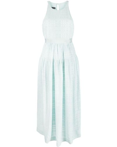 Emporio Armani Check-pattern Tied-waist Dress - Blue