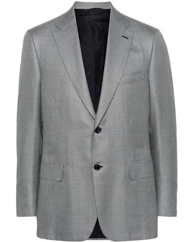Brioni Houndstooth-pattern Wool-blend Blazer - Grey