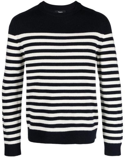 Theory Latho Striped Cotton Sweater - Black