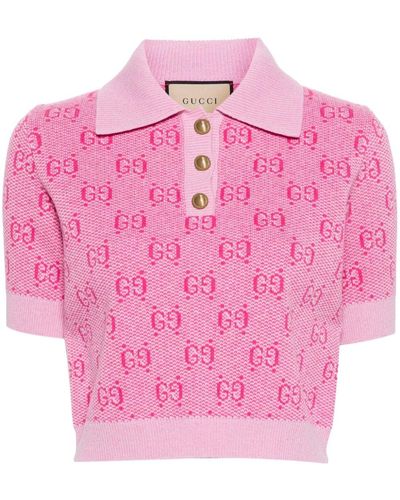 Gucci Knit Polo-neck Short Sleeve Jumper - Pink