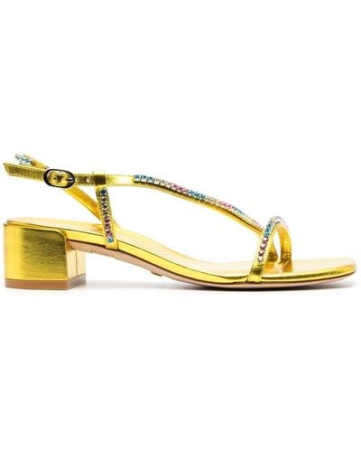 Stuart Weitzman Crystal-embellished 45mm Block-heel Sandals - Metallic