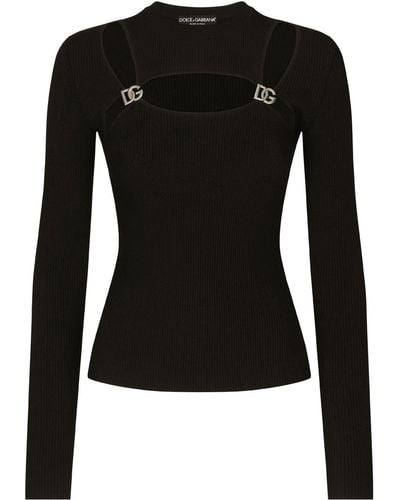 Dolce & Gabbana Logo-appliqué Ribbed Sweater - Black