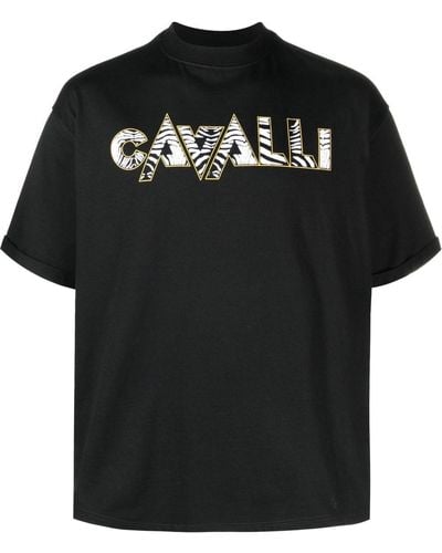 Roberto Cavalli Camisa con estampado de cebra y logo - Negro