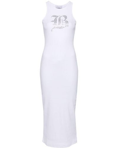 Blumarine Rhinestoned Ribbed Maxi Dress - White