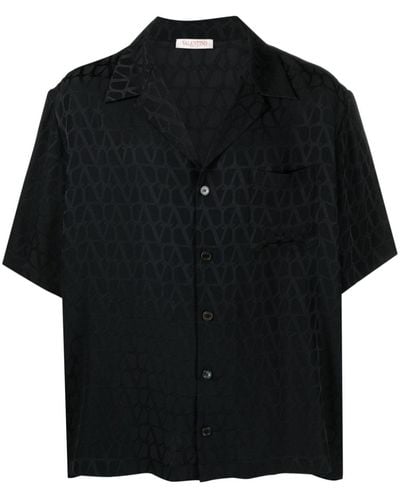 Valentino Garavani Vlogo-jacquard Silk Shirt - Black