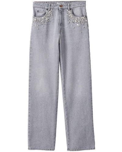 Miu Miu Embellished Mid-rise Straight-leg Jeans - Gray