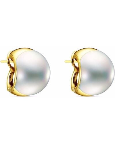 Tasaki 18kt Yellow Gold Collection Line Liquid Sculpture Pearl Earrings - Metallic