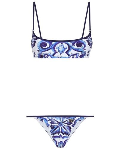 Dolce & Gabbana Majolica-print Scoop-neck Bikini - Blue