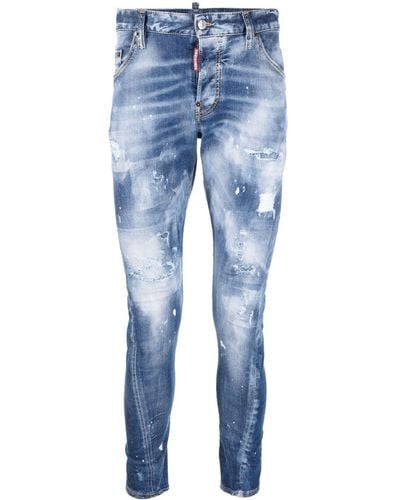 DSquared² Twisted-seam Distressed Skinny Jeans - Blue