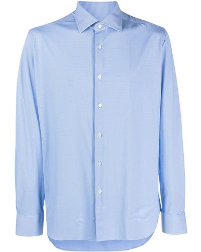 Xacus Long-sleeve Patterned-jacquard Shirt - Blue