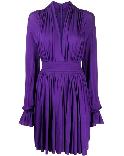 Hervé L. Leroux V-neck Flared Dress - Purple