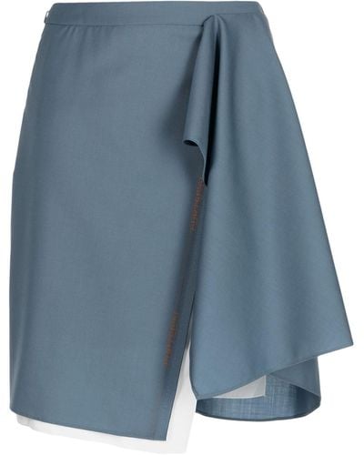 Ports 1961 Asymmetric Draped Wool Miniskirt - Blue