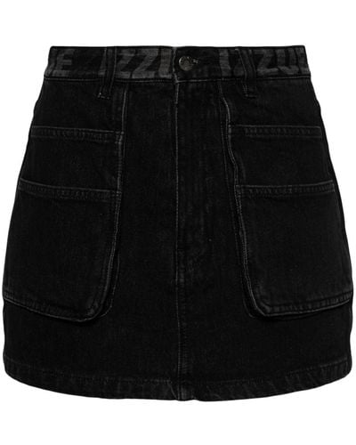 Izzue Kurze Jeans-Shorts mit Logo-Bund - Schwarz