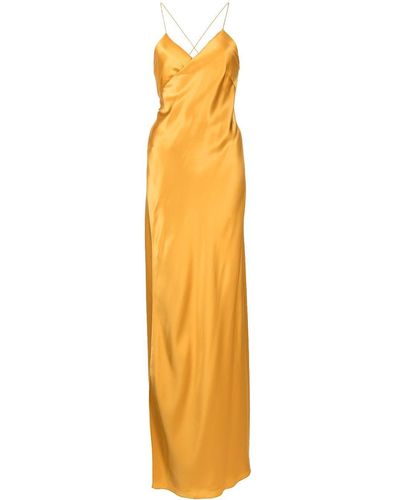Michelle Mason Cross-strap Silk Wrap Gown - Metallic