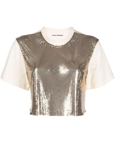 Rabanne Chainmail-panel Cropped T-shirt - Grey