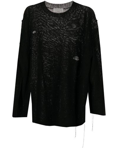 Yohji Yamamoto Distressed Crew Neck Sweater - Black