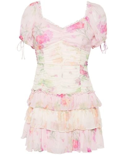 LoveShackFancy Mini-jurk Met Bloemenprint - Roze
