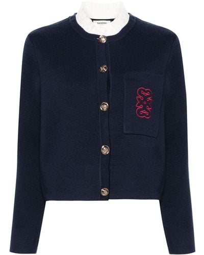 Sandro Logo-embroidered Button-up Cardigan - Blue