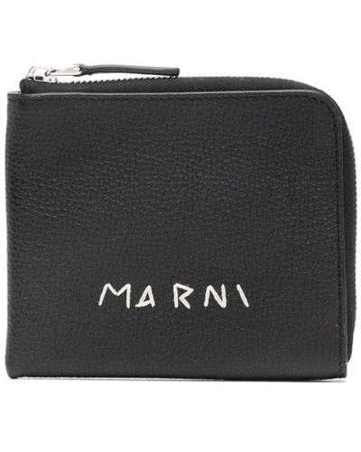 Marni Logo-embroidered Leather Cardholder - Black