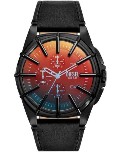 DIESEL Framed Black Leather Watch - Red