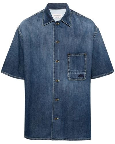 Alexander McQueen Camisa vaquera de manga corta - Azul