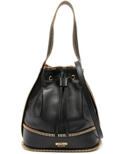 Moschino Zip-trim Leather Bucket Bag - Black