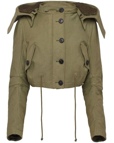 Prada Button-up Cropped Hooded Jacket - Green