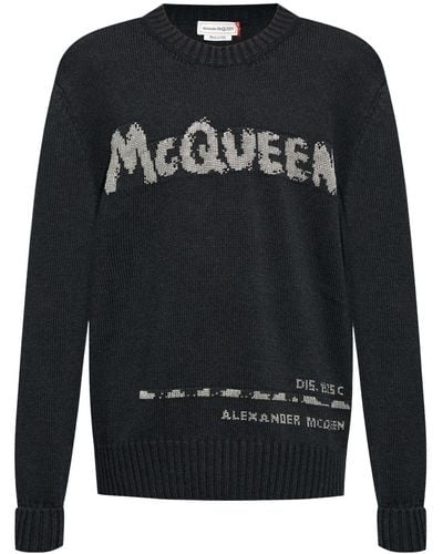 Alexander McQueen Pullover mit Intarsien-Logo - Schwarz
