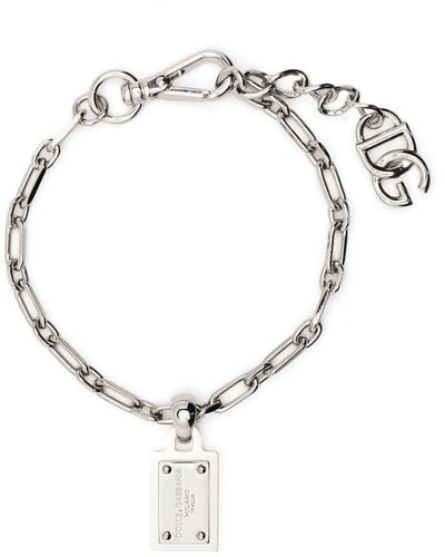 Dolce & Gabbana Logo-tag Chain-link Bracelet - Metallic