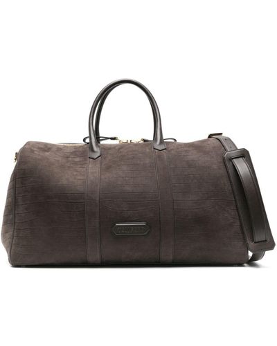 Tom Ford Bolso de viaje con relieve de piel de cocodrilo - Marrón