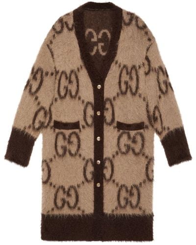 Gucci GG-jacquard Brushed Cardi-coat - Brown