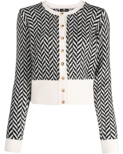 Elisabetta Franchi Chevron-jacquard Cardigan - Black