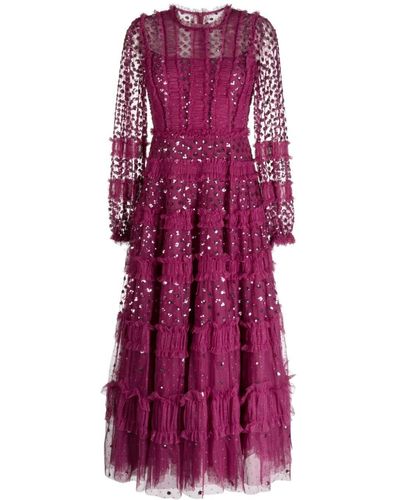 Needle & Thread Sequinned Ruffled Maxi Dress - Purple