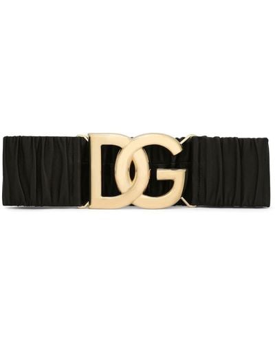 Dolce & Gabbana Leren Riem Met Ruches En Dg-logo - Zwart