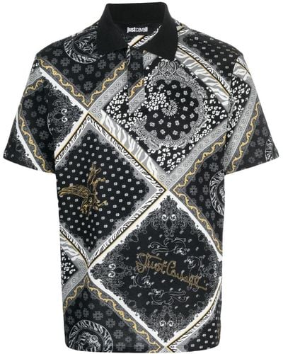 Just Cavalli Paisley-print Cotton Polo Shirt - Black