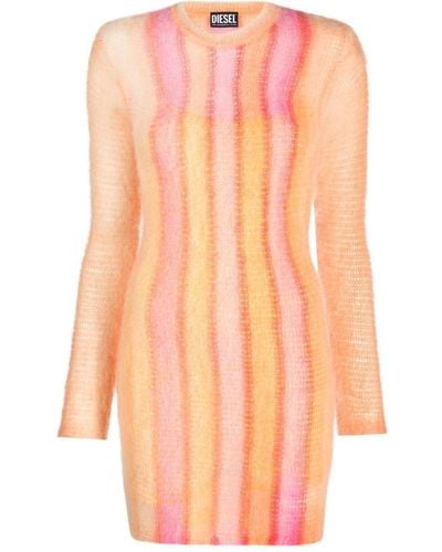 DIESEL Striped-knit Bodycon Dress - Orange