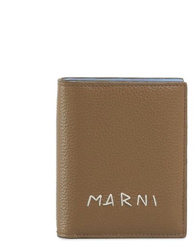 Marni Logo-embroidered Leather Wallet - Natural