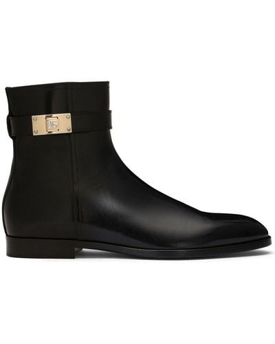Dolce & Gabbana Giotto Leather Ankle Boots - Black