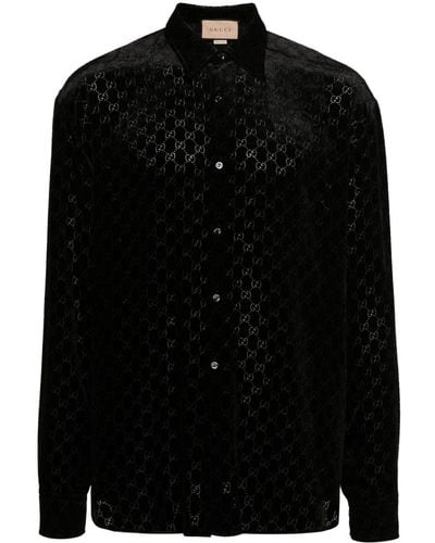 Gucci Camisa de terciopelo con motivo GG - Negro