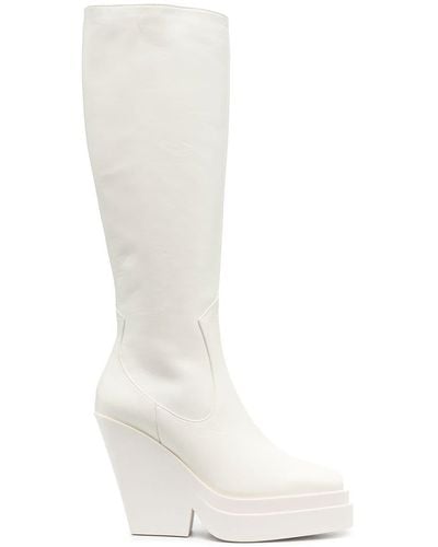 Gia Borghini 120mm Knee-high Leather Boots - White