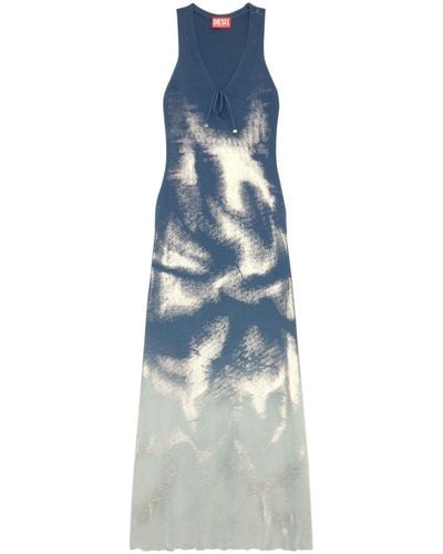 DIESEL Long Knit Dress With Metallic Effects - Blue
